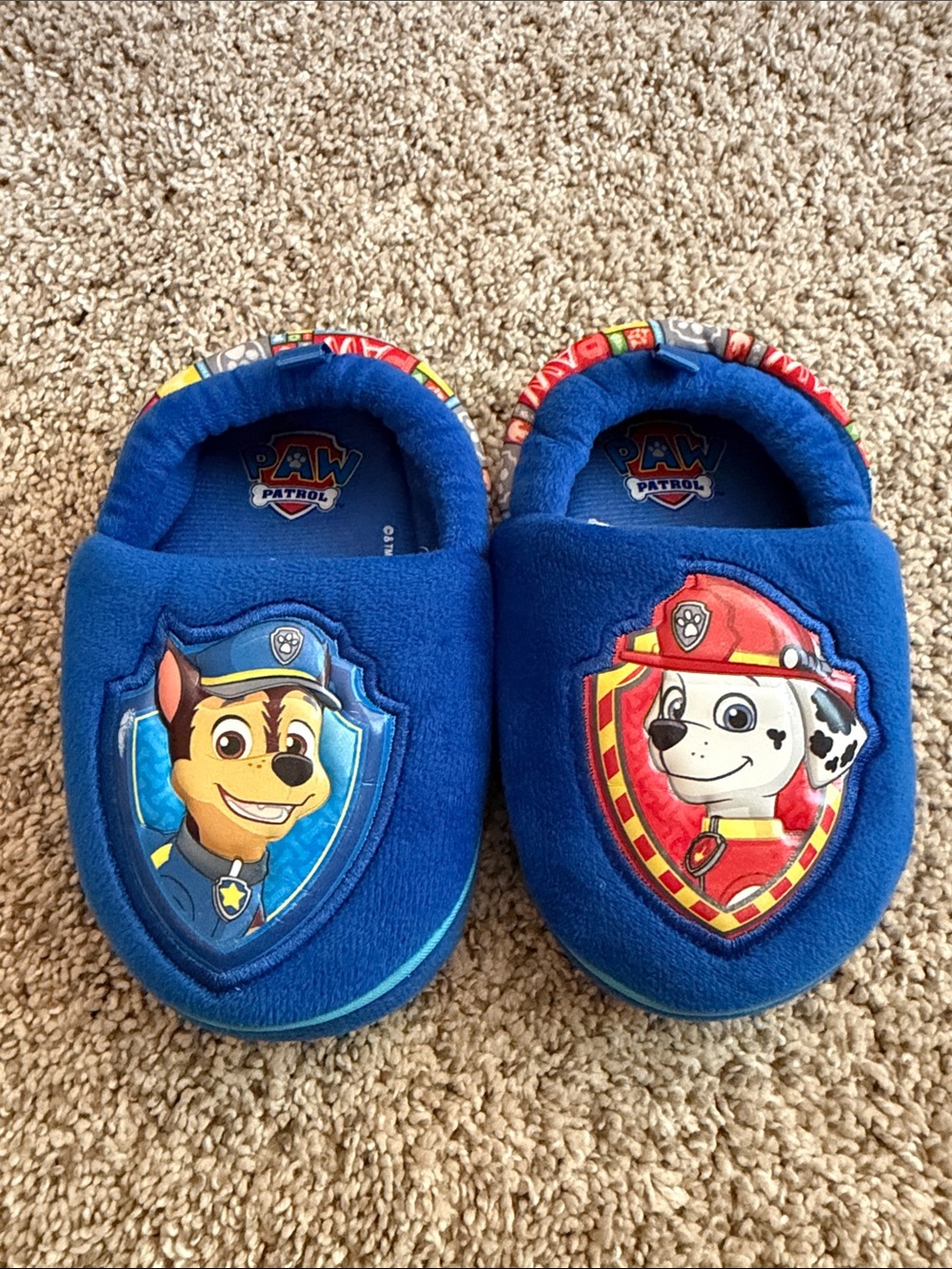 Paw Patrol Blue Kids slippers with Chase & Marshall Size 7/8